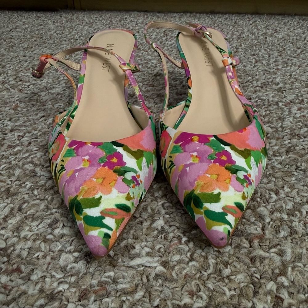 ‼️⚠️Nine West Floral Pointed Slingback Flats - Pink, Green, Orange⚠️‼️